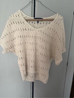 Lumiere Crochet Knit Short Sleeve Sweater Top in Cream